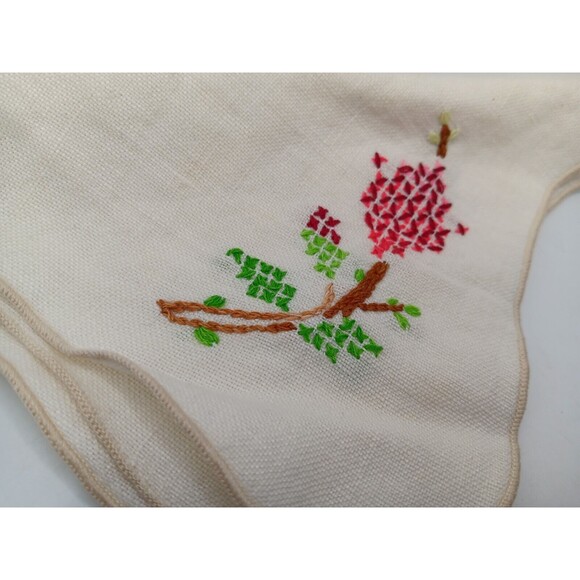 Vintage Linen Luncheon Napkins Pink & Red Rosebud Cross-stitch Set Of 5 Tea Time - Picture 6 of 8